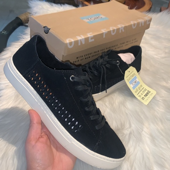 Toms Lenox Black Deconstructed Suede/Woven panel Sneakers Size 9.5 - Picture 3 of 13